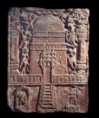 Jain-tablet af hyldest opsætning af Vasu, datter af kurtisanen Lavana Sobhika (rød sandstensrelief, Kushan Empire) af Indian School