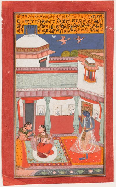 Krishna og Radha med en Sakhi af Indian School