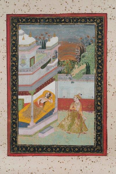 Lalit Ragnini, ca.1790 (gouache på papir, guldudsmykning) af Indian School