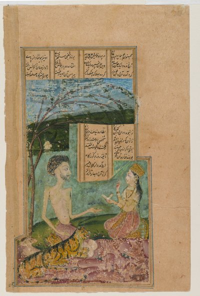 Layli besøger Majnun in the Grove (blæk & uigennemsigtigt toilet på papir) af Indian School