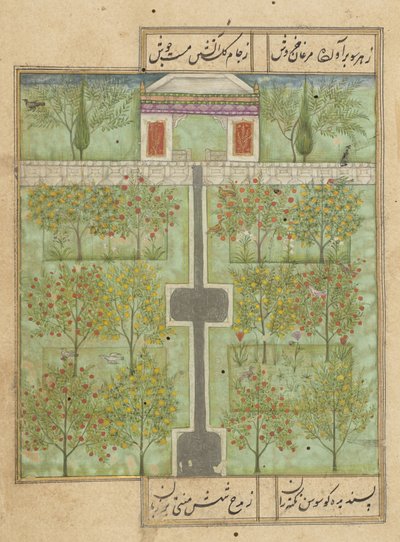 MS Or 338 f.110r, En frugthave i Deccani af Indian School