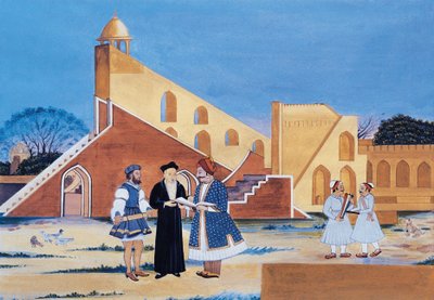 Maharaja Sawai Jai Singh II-maleri, Jantar Mantar, Jaipur, Rajasthan, Indien (akvarel på papir) af Indian School