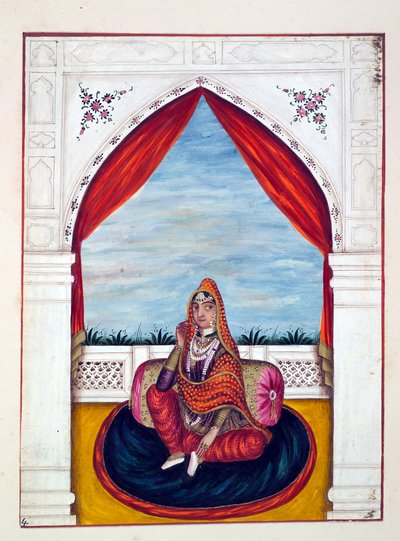 Maharani Chand Kaur, fra The Kingdom of the Punjab, its Rulers and Chiefs, bind I, et bind med 27 akvarelstudier af en uidentificeret indisk kunstner, ca. 1840 (wc på papir) af Indian School
