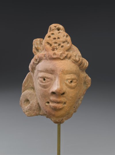 Mandshoved med turban (terracotta) af Indian School