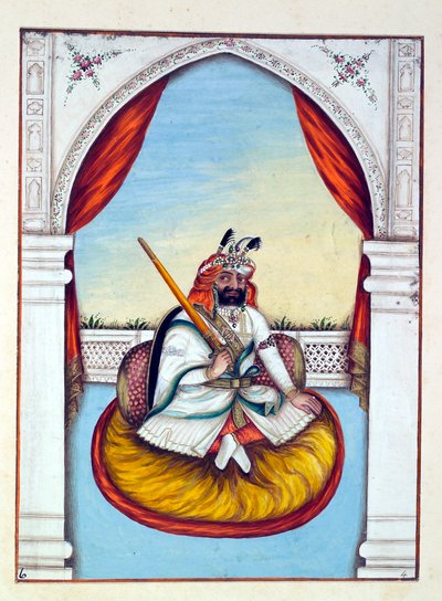 Marharajah Sher Singh, fra The Kingdom of the Punjab, its Rulers and Chiefs, bind I, et bind med 27 akvarelstudier af en uidentificeret indisk kunstner, ca. 1840 (wc på papir) af Indian School