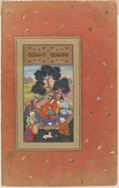 Mongolsk høvding og ledsagere, folio fra Gulshan-albummet (Rose Garden-albummet), ca. 1600 (uigennemsigtig akvarel, blæk og guld på papir) af Indian School