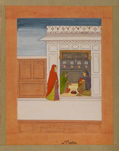 Month of Pausha, side fra en Baramasa-serie, ca. 1750 (wc & guld på papir) af Indian School