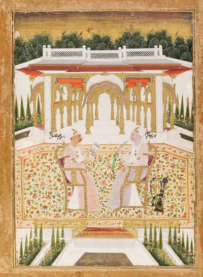 Nawab Mir Alam Bahadur og Raja Chandu Lal Bahadur, ca. 1800 (ugennemsigtigt wc & guld på papir) af Indian School