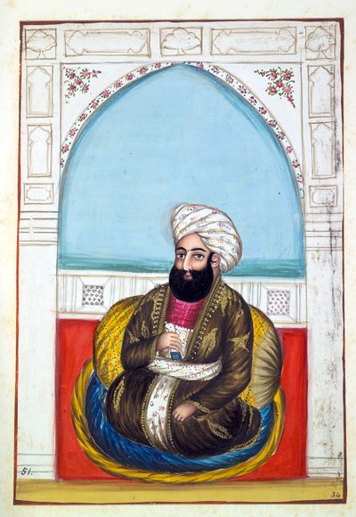 Nawab Synd Mohammad Khan, fra The Kingdom of the Punjab, its Rulers and Chiefs, bind II, et bind med 30 akvarelstudier af en uidentificeret indisk kunstner, ca. 1840 (wc på papir) af Indian School