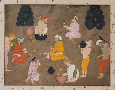 Ni mænd forbereder bhang af Indian School
