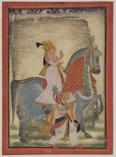Adelsmand fra Mewar rider Nur ledsaget af en sais til fods, 1820 af Indian School