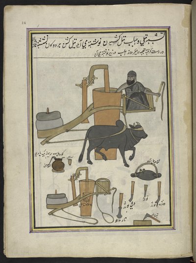 Oliepresser,  86 tegninger indbundet i et bind, der viser håndværk og erhverv i Kashmir, håndværkere vises i arbejde med deres redskaber og udstyr,  Af en Kashmir-kunstner, sandsynligvis i Srinagar, ca. 1850-60 (gouache på papir) af Indian School