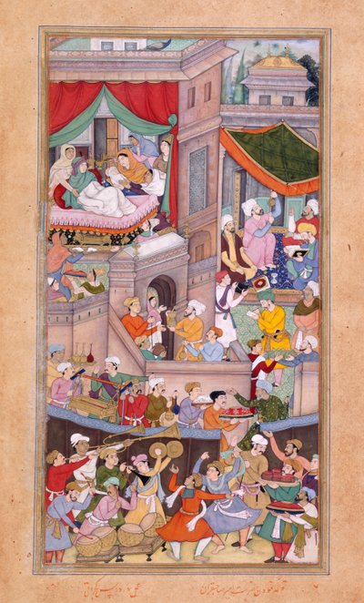Eller. 12988, f.34v Astrologer støber horoskoper under fejringen af Timurs fødsel (1336) af Surdas Gujarati af Indian School