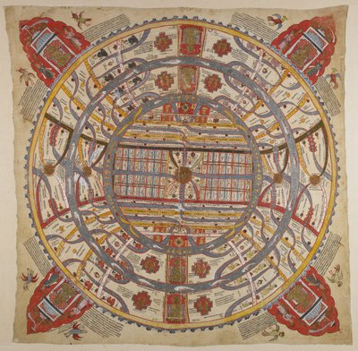 Eller 13937 f.1 A Diagram of the Universe, med sanskrit og gujarati tekst (akvarel på stof) af Indian School