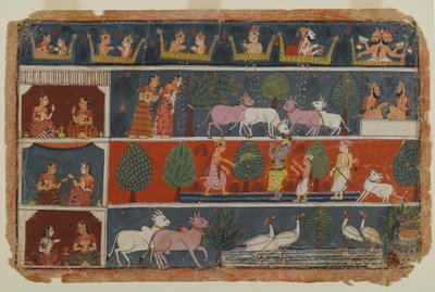 Side fra en Dispersed Bhagavata Purana Series, ca. 1680 (ugennemsigtigt wc på papir) af Indian School