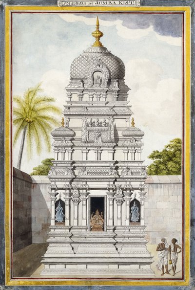 En del af Temple of Jambukeshvara, Srirangam, Tamil Nadu, ca. 1800 (blyant, kuglepen, sort blæk, w/c på lagt papir) af Indian School