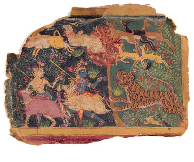 Perils in the Forest, 1525-50 (ugennemsigtigt wc på papir) af Indian School