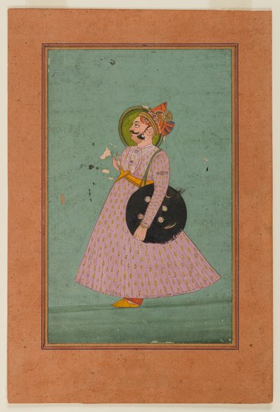 Portræt af Maharaja Bakhat Singh, begyndelsen af det 19. århundrede (ugennemsigtigt wc på guldpapir) af Indian School