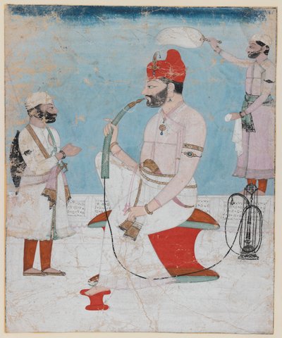 Portræt af Raja Sansar Chand af Kangra, ca. 1800-10 (ugennemsigtigt wc & guld på papir) af Indian School