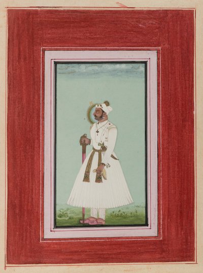 Portræt af Rao Vir Singh, ca. 1780-1790 (ugennemsigtigt wc & guld på papir) af Indian School