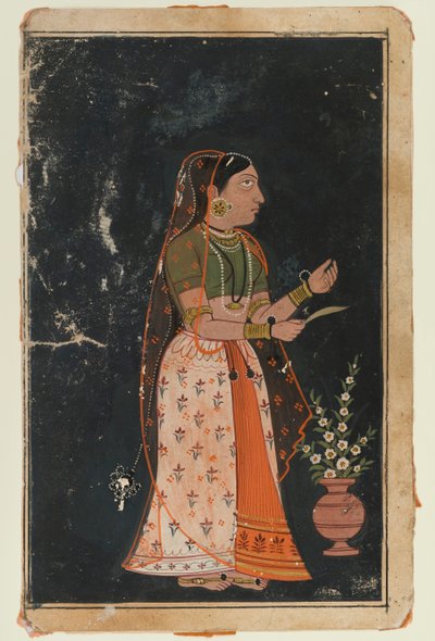 Portræt af en kvinde, ca. 1620 (ugennemsigtigt wc på papir) af Indian School