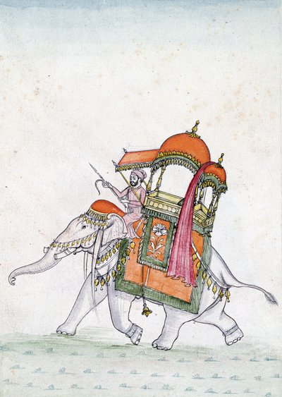 Portræt af en mand, der rider på en elefant, tidligt i det 19. århundrede (wc på papir) af Indian School