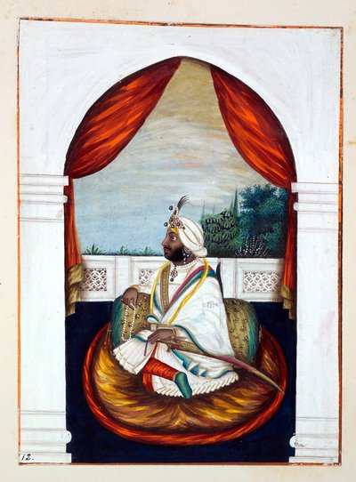 Rajah Sher Singh, fra The Kingdom of the Punjab, its Rulers and Chiefs, bind I, et bind med 27 akvarelstudier af en uidentificeret indisk kunstner, ca. 1840 (wc på papir) af Indian School