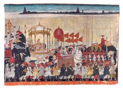 Rao Tuljaji i procession, ca. 1775 (ugennemsigtigt wc & guld på papir) af Indian School