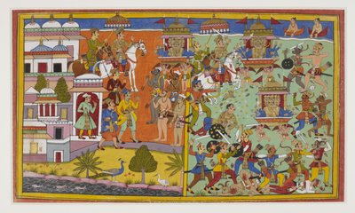 Ravana besejrer kong Anaranya, som forudsiger sin død for Ramas hånd af Indian School