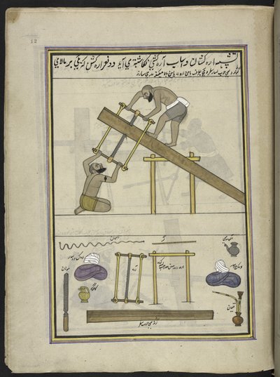 Sawyers,  86 tegninger indbundet i et bind, der viser håndværk og erhverv i Kashmir, håndværkere vises i arbejde med deres redskaber og udstyr,  Af en Kashmir-kunstner, sandsynligvis i Srinagar, ca. 1850-60 (gouache på papir) af Indian School