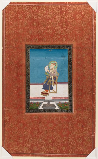 Shah Jahan med en falk, 1875-1900 (ugennemsigtigt wc & guld på papir) af Indian School