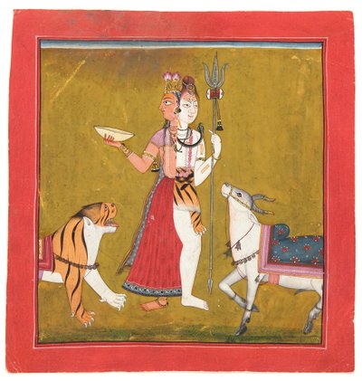 Shiva Ardhanarishvara, ca. 1715 (ugennemsigtigt wc, guld og sølv på papir) af Indian School