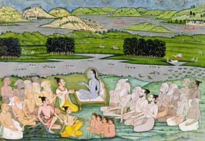 Shri Sukdevji prædiker for en forsamling af Sadhus, Rajasthan, ca. 1757 af Indian School