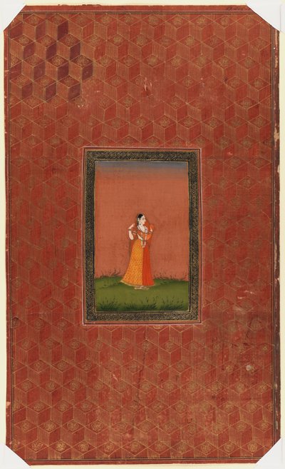 Stående kvinde, 1875-1900 (ugennemsigtigt wc & guld på papir) af Indian School