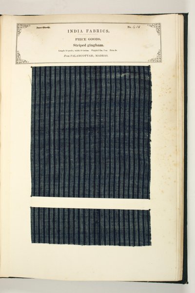 Striped Gingham, Palamcottah, Madras, Piece Goods, fra The Collection of the Textile Manufacturers of India, af John Forbes Watson, udgivet i 1866 af Indian School