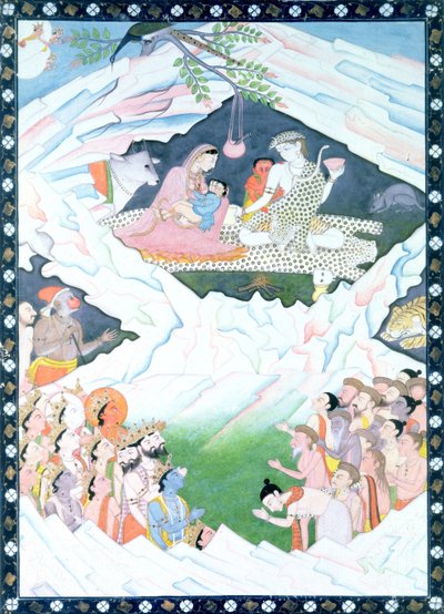 Den hellige familie af Shiva og Parvati på Mount Kailash af Indian School
