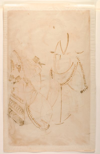 The Mahant of Tarakeshwar med sin elskerinde, Elokeshi, der tilbyder ham pan, Kalighat Album, c.1880 (wc på papir) af Indian School