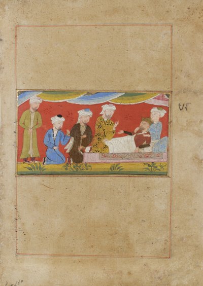 Den syge Alexander dikterer hans testamente, ca. 1475 (ugennemsigtigt wc på papir) af Indian School