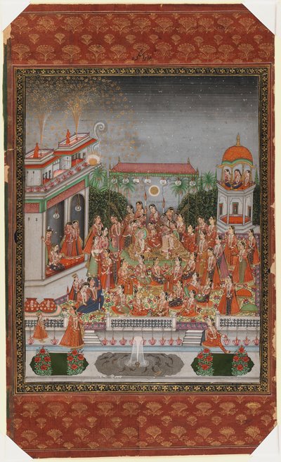 Dara Shikohs bryllup, 1875-1900 (ugennemsigtigt wc & guld på papir) af Indian School