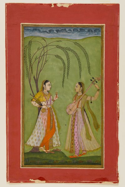 To damer i et landskab, ca. 1725 (ugennemsigtigt wc på papir) af Indian School