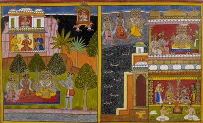 Vaisravana rejser til Kailāsa-bjerget, da Rāvaṇa indtager Lanka af Indian School