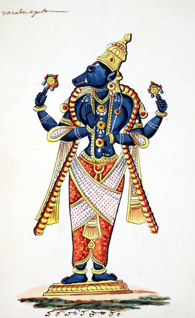 Varaha, vildeavatar af Vishnu (wc på papir) af Indian School