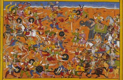 Viṣṇu leder guderne, besejrer Malyavān, dæmonerne trækker sig tilbage i skam af Indian School
