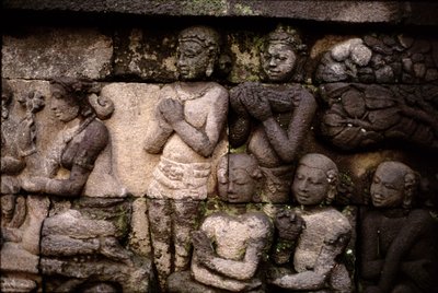 Detalje af det ydre, AD 778-850 vulkansk sten af Indonesian