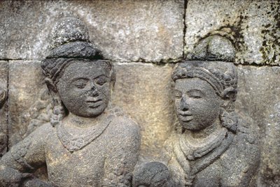 Detalje af det ydre, AD 778-850 vulkansk sten af Indonesian