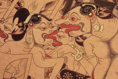 Detalje af en Wayang Beber-rulle (akvarel på papir) af Indonesian Indonesian