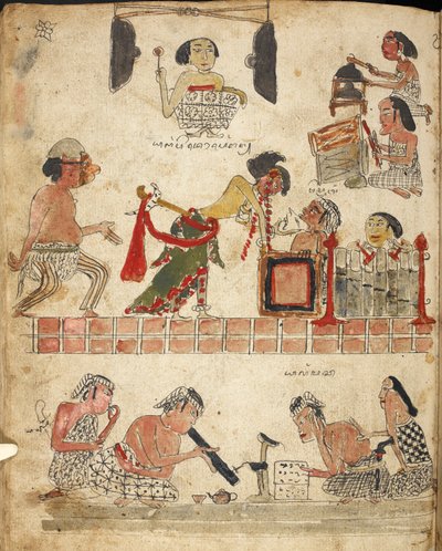 Folk spiller musik, danser og ryger, Illustration fra 