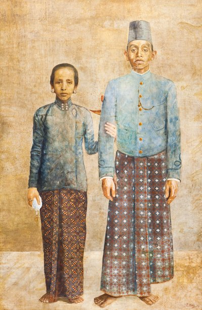 Portræt af en javanesisk adelsmand og hans kone, ca. 1837 (olie på lærred) af Indonesian School