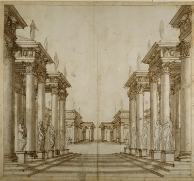 Et romersk atrium (pen og blæk på papir) af Inigo Jones