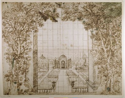 En have og fyrstelig villa (pen og blæk på papir) af Inigo Jones